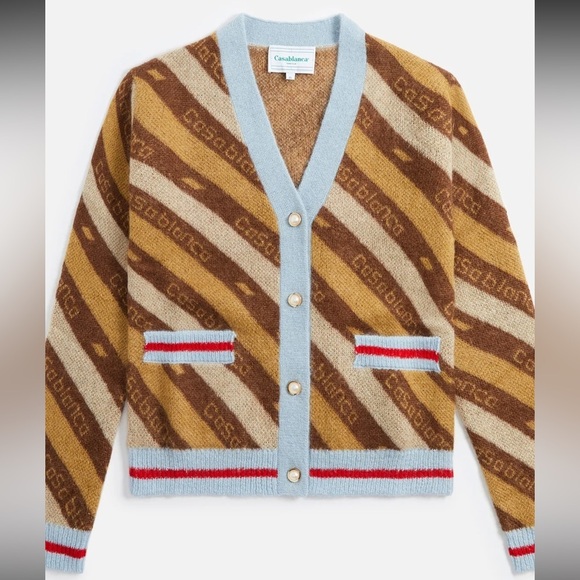 NWT Casablanca Diagonal Logo Cardigan mohair tan knit sweater - Picture 15 of 16